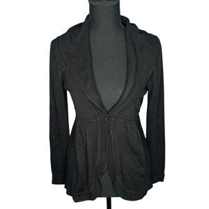 Women's Black Sz M Peplum Cardigan Sweater Shawl Collar Classic Layering Flared